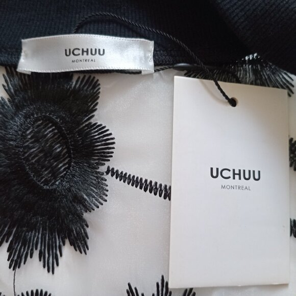 Rare Uchuu Montreal Boutique Women's Summer Embroidered Floral Grey Black Jacket - Picture 6 of 6